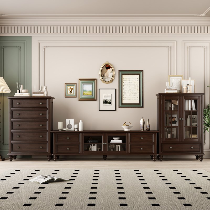 美式全实木茶几电视柜组合客厅家用落地纯实木乡村复古小户型地柜