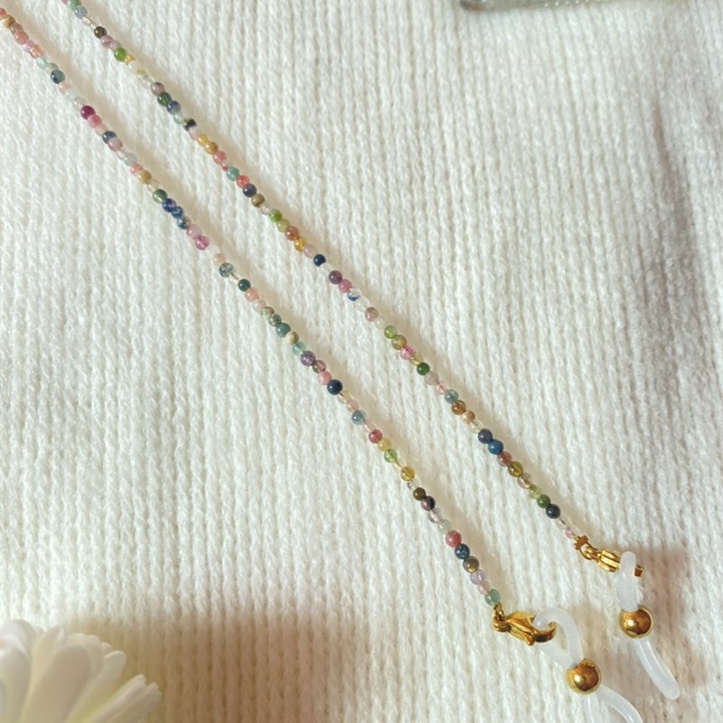 天然糖果碧玺眼镜链女时尚精致2mm圆珠锁骨项链百搭眼镜耳机配饰