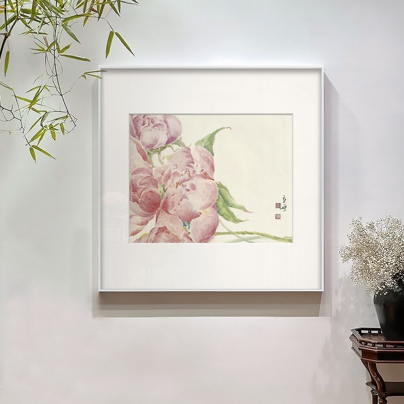 新中式餐厅花卉绿色装饰画现代玄关柜上摆画民宿酒店茶室水墨挂画图片