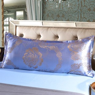 双人长枕套贡缎提花1.2/1.5/1.8m米情侣婚庆枕头套加长枕芯套