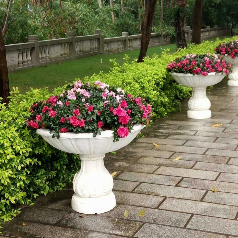 欧式阳台玻璃钢简约复古户外庭院装饰大号高脚花盆雕塑室外摆件