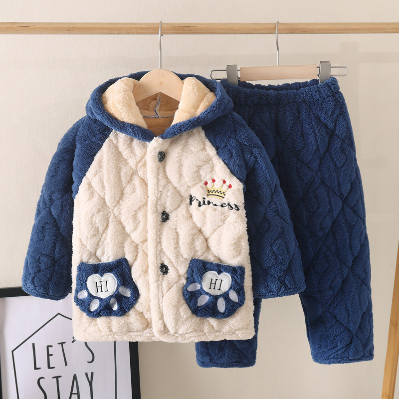 冬季儿童睡衣法兰绒男童女童拼接三层夹棉加绒加厚宝宝家居服套装,童装/婴儿装/亲子装,家居服套装,淘宝优惠券,粉丝福利购,淘宝优惠卷