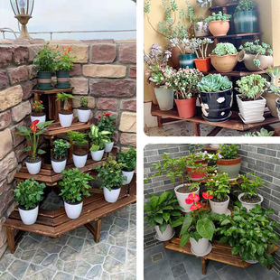 碳化防腐木花架室内外三层多肉展示阳台置物实木阶梯落地式花盆架