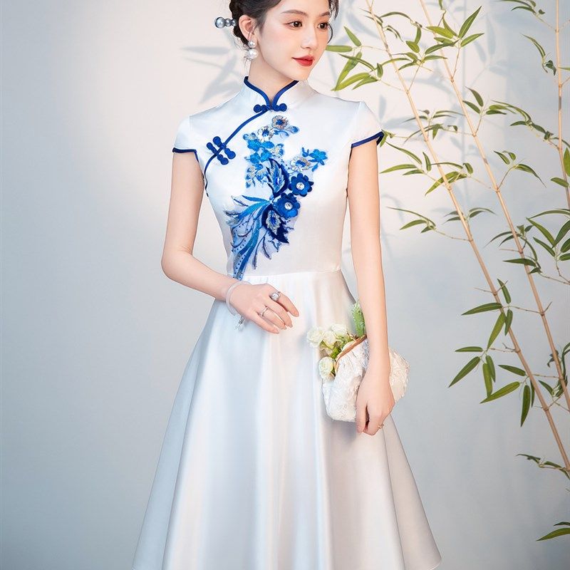高中学生大合唱演出服礼仪小姐颁奖礼服主持人迎宾接待中式旗袍裙