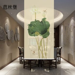 卷帘窗帘软隔断升降屏风拉挂帘子客厅卧室手拉布艺玄关挂画 新中式