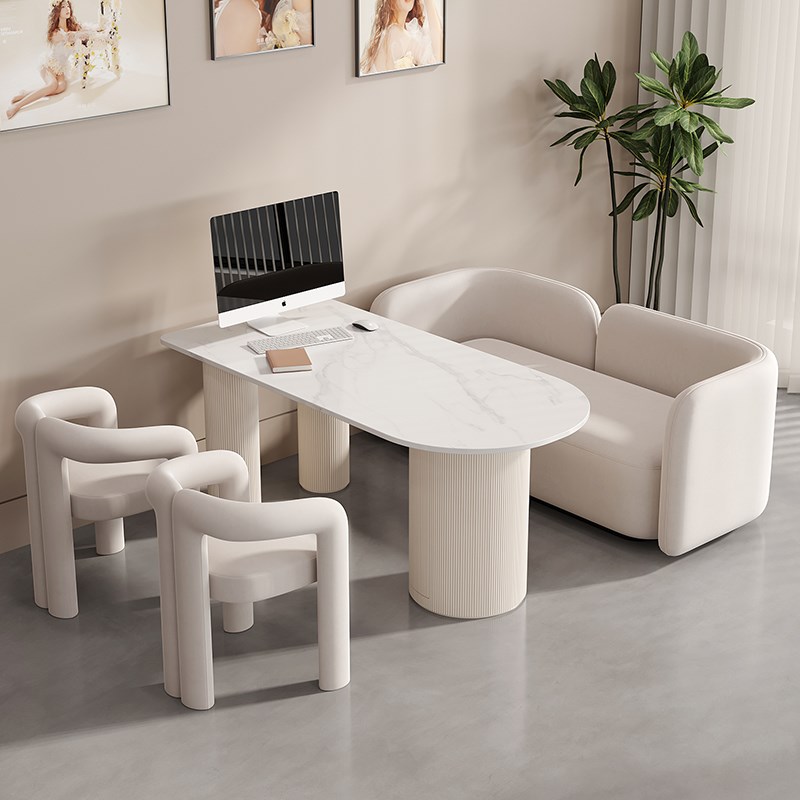 奶油风影楼选片桌椅美甲美容院休闲休息区沙发婚纱店接待谈单卡座