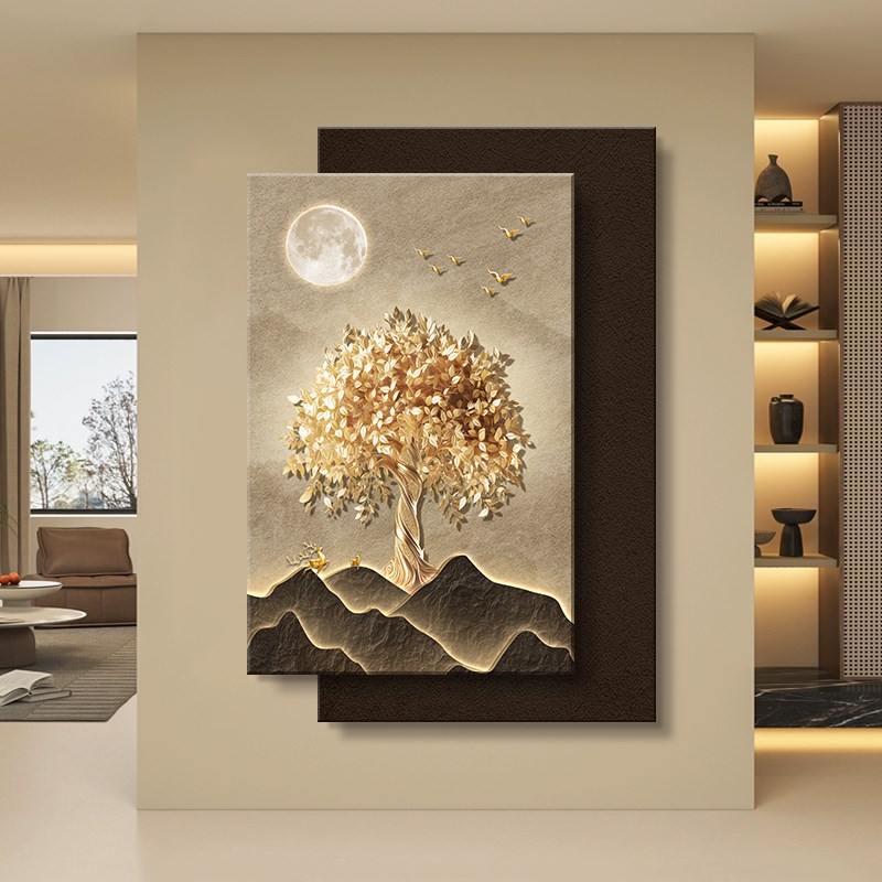 入户玄关装饰画发财树客厅过道走廊壁灯画叠加创意立体挂画图片
