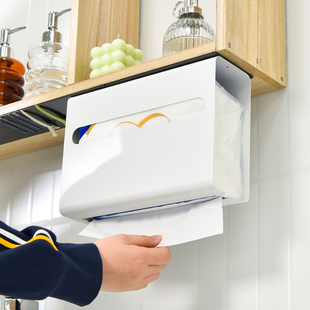 家用卫生间倒挂纸巾收纳免打孔厕所厨房抽纸盒悬挂 擦手纸盒壁挂式