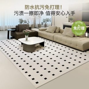 轻奢高级感简约奶油风客厅卧室毯 缔奢美防水防污地毯黑石公寓法式