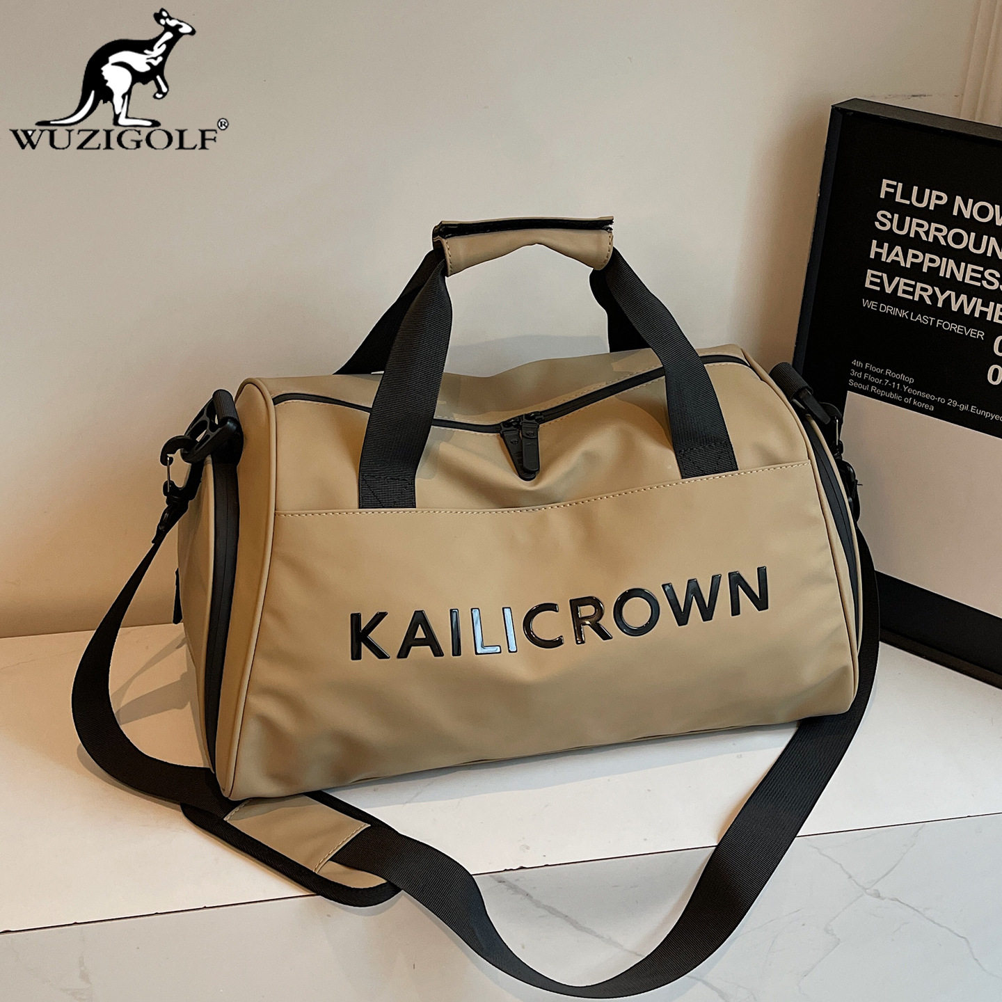 彬澳袋鼠短途旅行包女新款大容量手提斜挎运动健身包男出差行李包