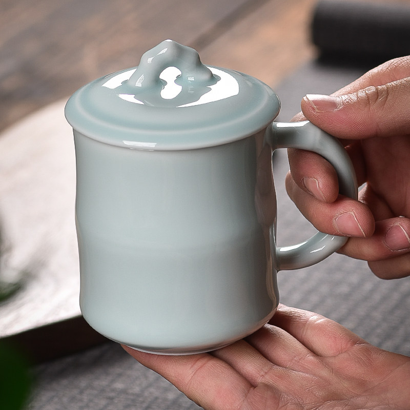 青瓷茶杯带盖竹杯会议办公水杯女士泡茶杯
