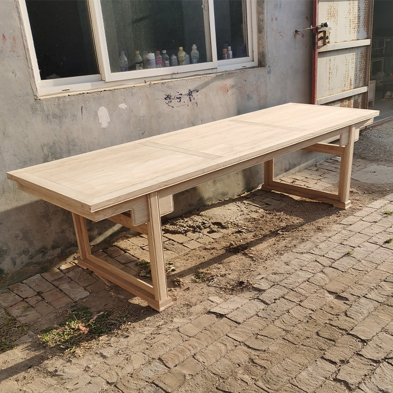 长方形茶桌现代饭桌新餐桌办公桌餐台老榆木家具白茬