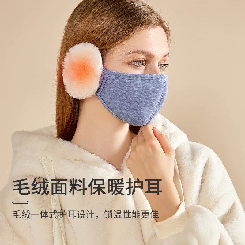 冬季女士保暖口罩东北秋冬加绒加厚护耳防寒防风显脸小面罩耳罩