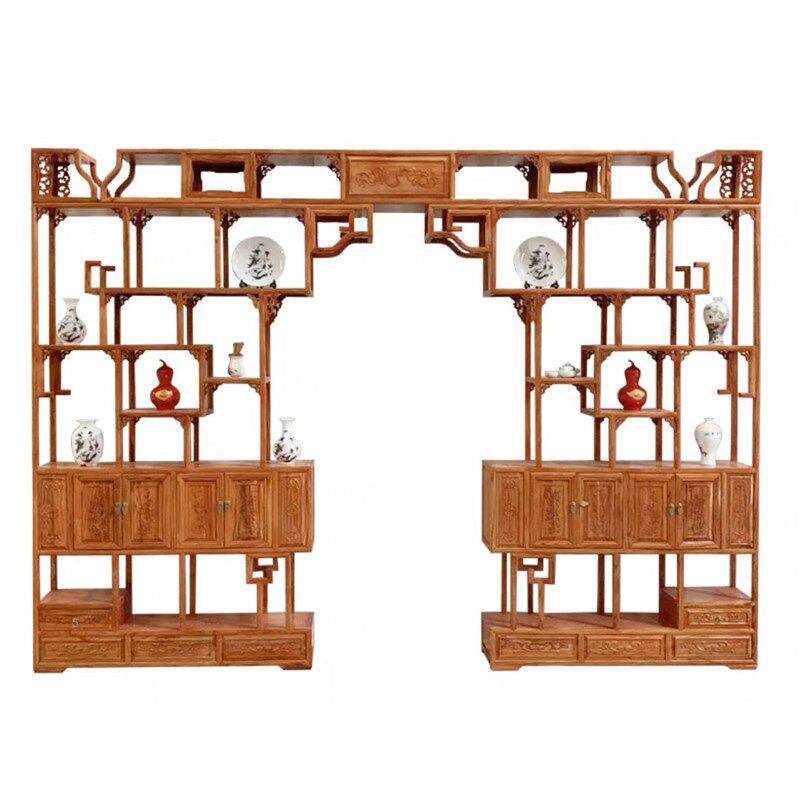实木伸缩月洞门博古架新中式客厅门隔断背景墙月亮拱门新款定制