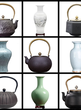 新家居摆设样板房间软装饰品茶室铸铁壶茶壶茶具博古架