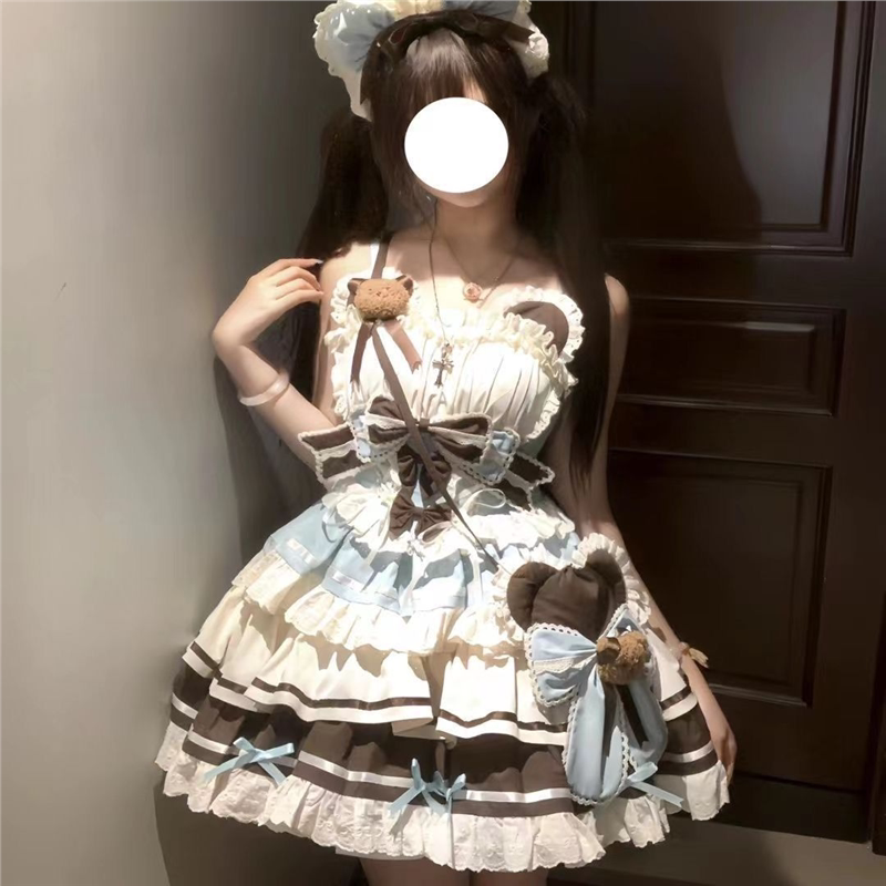 桔梗house初恋小熊少女小偶像感薄巧杏粉小熊主题蓬蓬裙图片