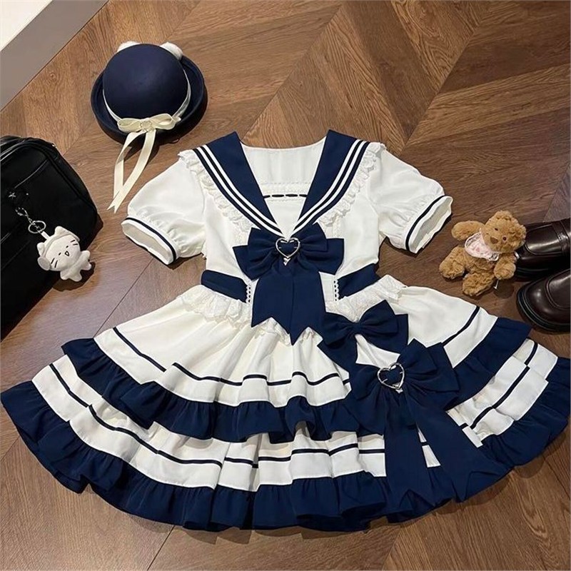 温柔海军风青春少女蛋糕裙洋装连衣裙lolita洛丽塔cos服饰jk制服