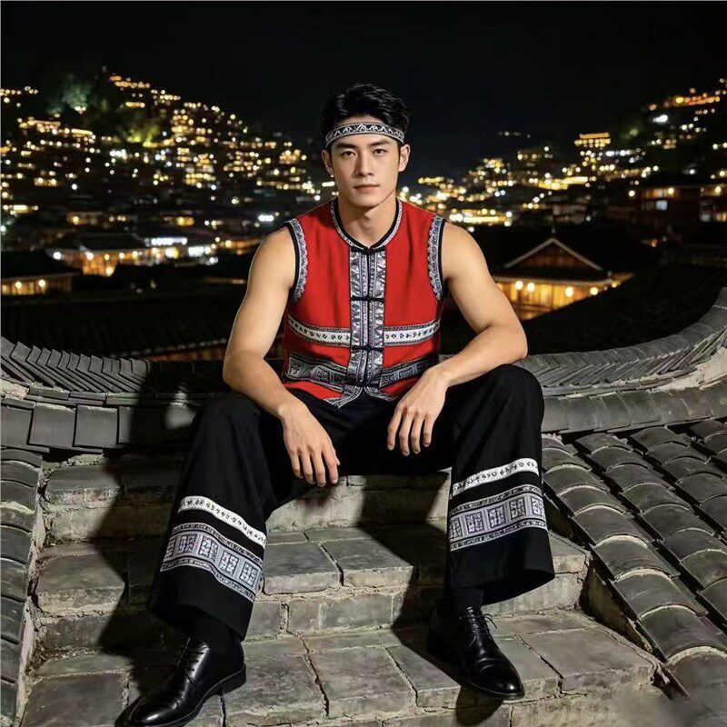 少数民族服装男广西壮族服饰苗族土家族瑶族舞蹈成人款演出服