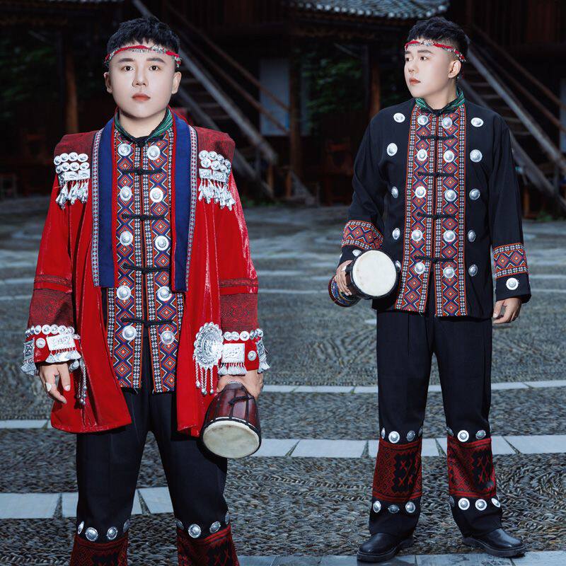 旅拍服装新款民族红色情侣装套装贵州苗族云南服饰少数民族摄影