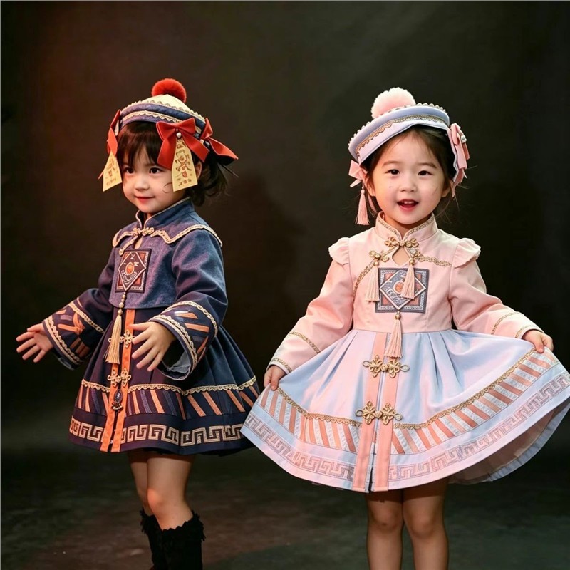 儿童国风小僵尸洛丽塔女童连衣裙男童套装万圣节写真舞台表演服装