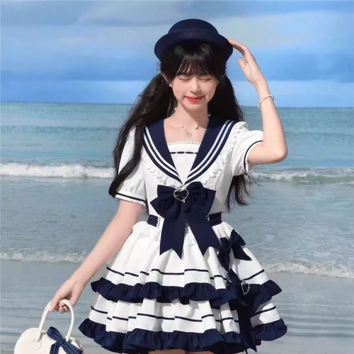 2026夏季温柔海军风青春少女蛋糕裙洋装连衣裙lolita洛丽塔新款潮