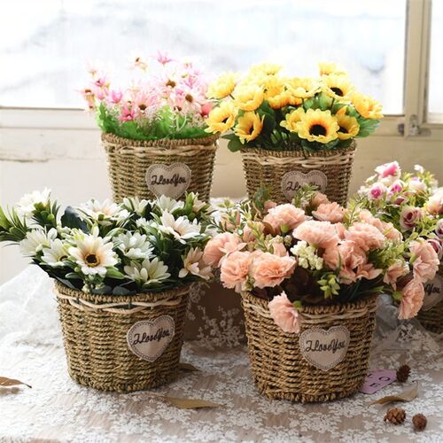 手工草编篮装田园风室内装饰篮藤编仿真多肉大盆