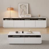 全实木层落地电视柜茶几岩板现代客厅奶油风小户型