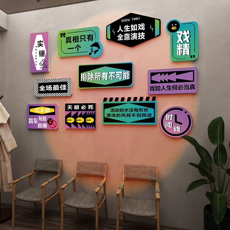 桌游剧本杀店装饰画烧脑推理社题挂画密室逃脱背景墙装饰品