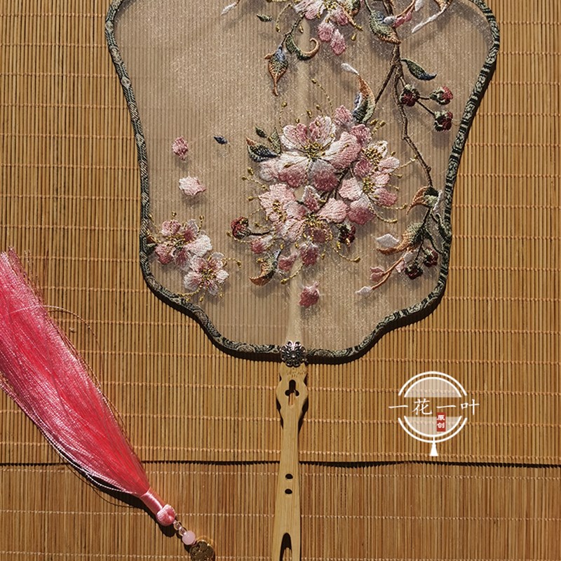 紫薇古风团扇单面刺绣圆扇古风汉服舞蹈扇子古典宫廷道具宫扇