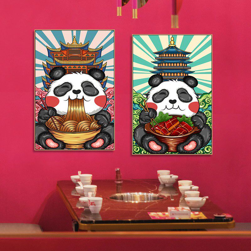 川菜馆装饰画火锅店装修川剧国潮熊猫吃面川冒菜麻辣烫挂画
