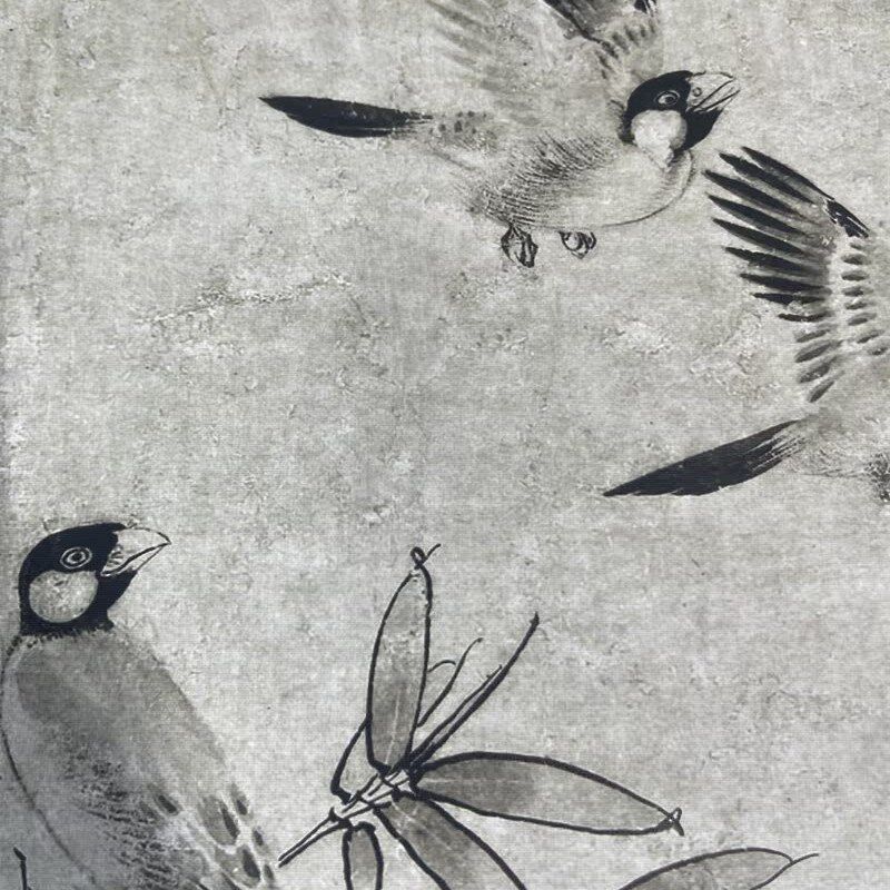元代 王渊竹石集禽图名家鸟国画立轴微喷复制临摹学习画稿素材