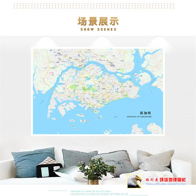 超大巨幅新加坡地图现代墙创意报客厅饰画现代饰画平面