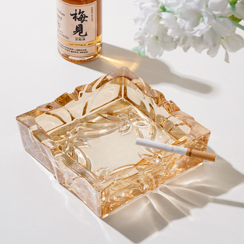 水晶烟灰缸正方形大号烟缸加厚会议室办公室客厅烟缸