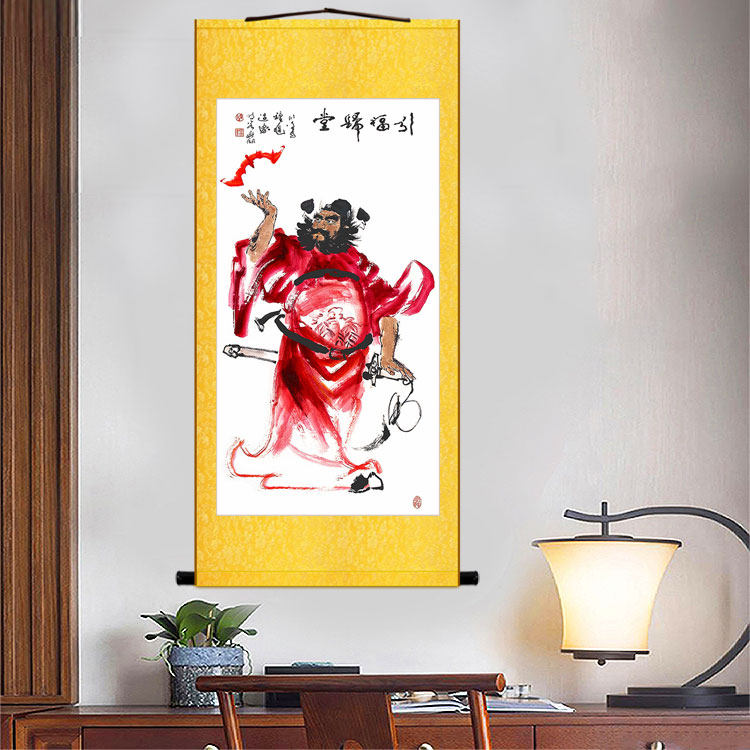 引福归堂图神像画 钟馗物图画像 复古神仙卷轴挂画饰画丝绸画