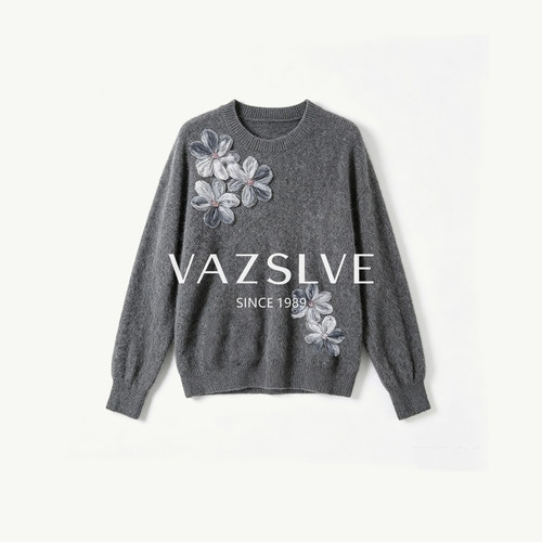 【VAZSLVE/全新奢品】羊毛拉毛立体花朵羊毛针织衫 MJZ7-ZH003