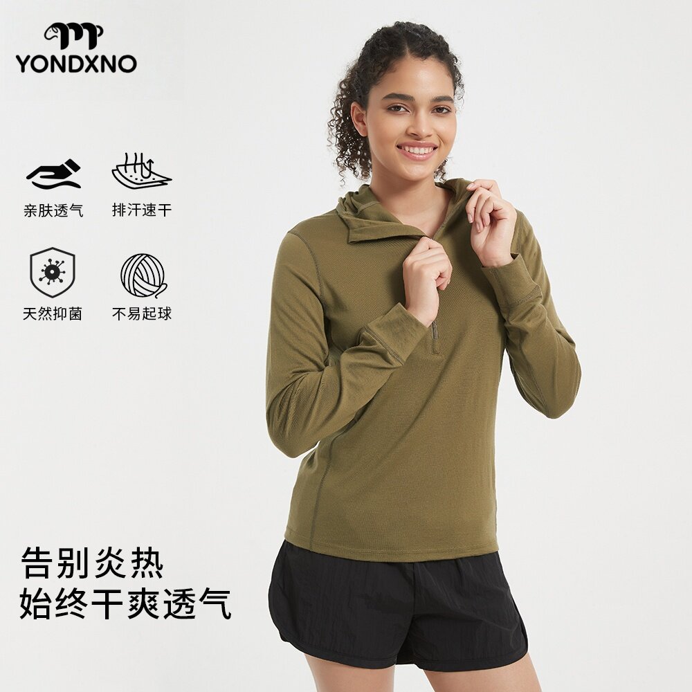 羊小诺美利奴羊毛速干衣女户外防晒衣吸湿排汗轻薄运动半拉链衫