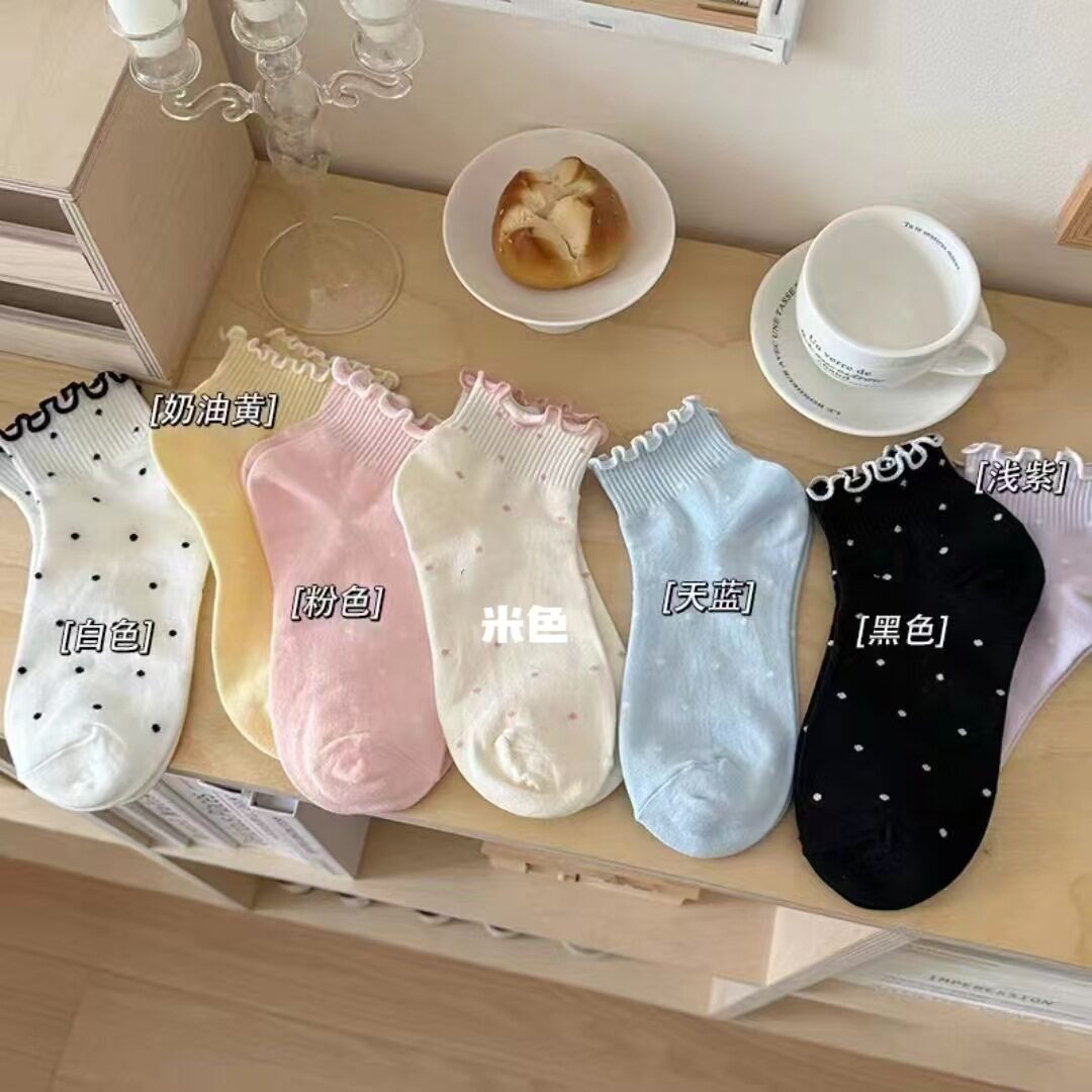 木耳边袜子女纯棉夏季百搭薄款短袜春秋波点少女ins潮可爱低帮袜