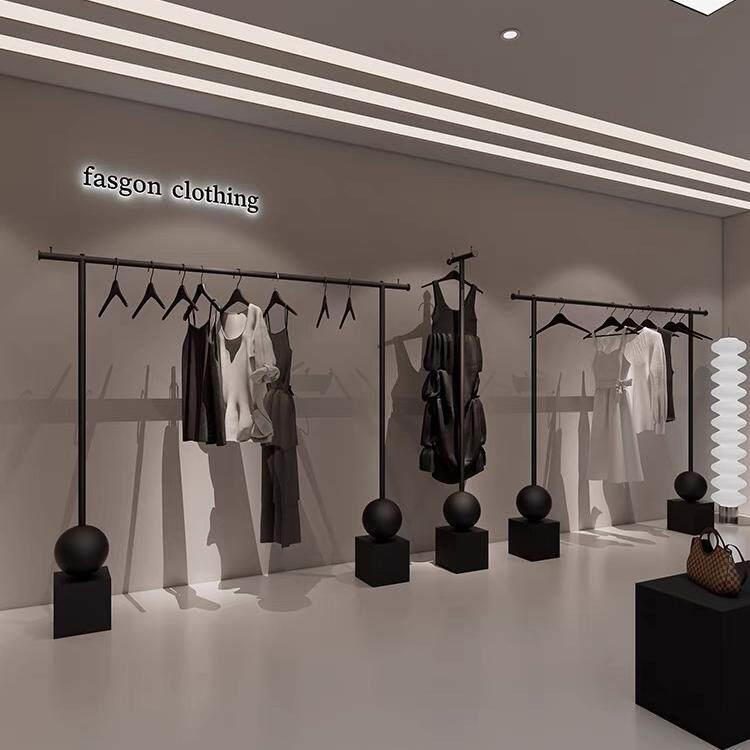 服装店展示架铁艺黑色落地服装架挂衣服架子女装店专用货架陈列架