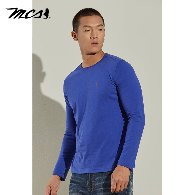 MCS男装纯棉透气休闲长袖T恤打底