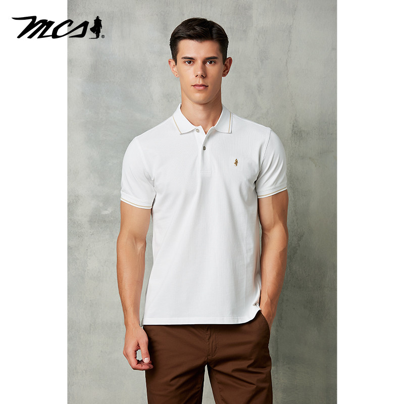 MCS男士纯色休闲翻领短袖POLO衫