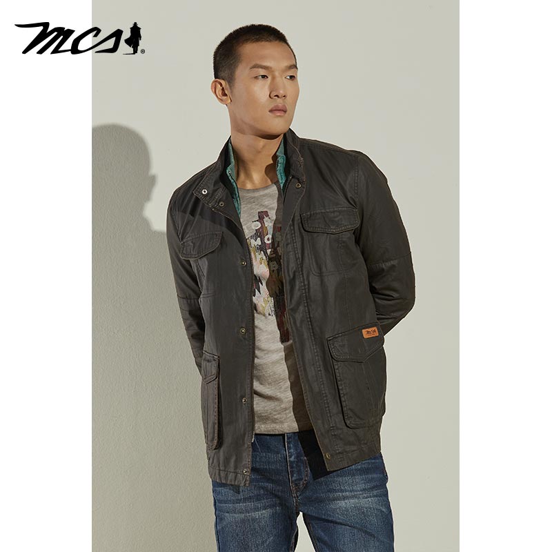 MCS复古休闲合身版立领夹克外套