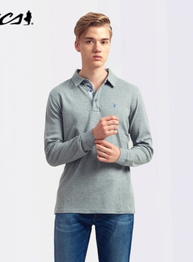 MCS男装源自万宝路春秋款纯色商务长袖POLO衫纯棉亲肤透气长袖T恤