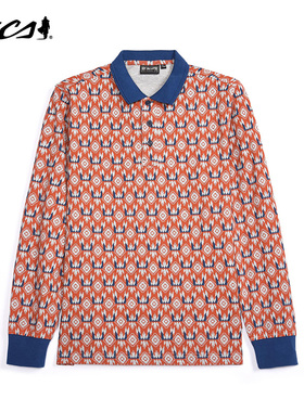 MCS男装源自万宝路春秋款长袖T恤纯棉亲肤透气休闲花纹长袖POLO衫