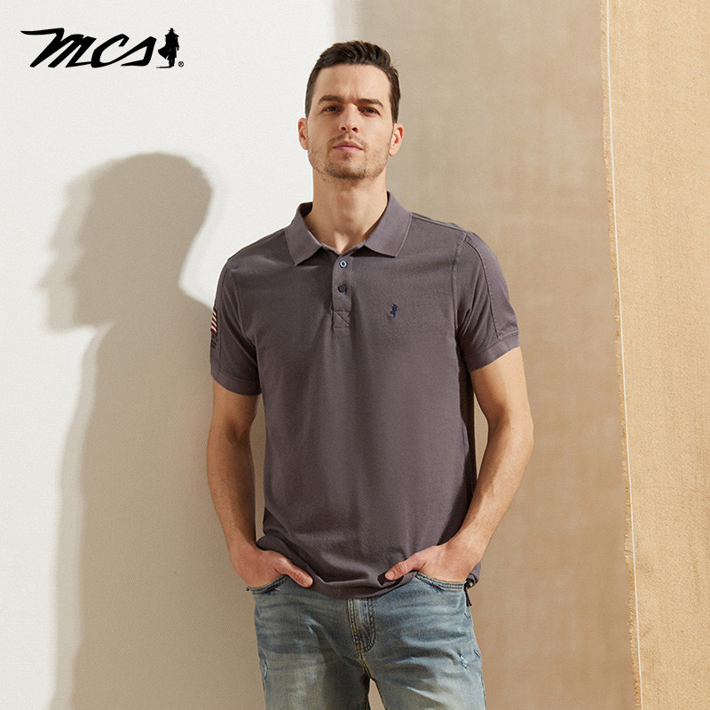 mcs纯色全棉POLO衫短袖t恤男士夏
