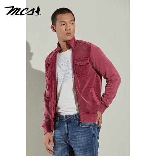 MCS男装源自万宝路纯棉针织休闲上衣春秋款立领开衫夹克外套