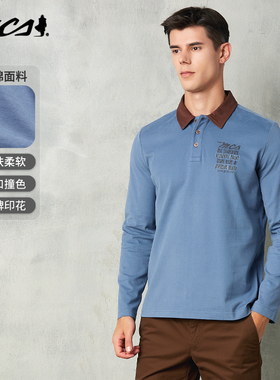 MCS源自万宝路男士春秋款纯棉透气衬衣美式复古POLO领印花长袖T恤