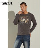 MCS男装 休闲透气上衣男 T恤美式 源自万宝路春秋款 胸前印花纯棉长袖
