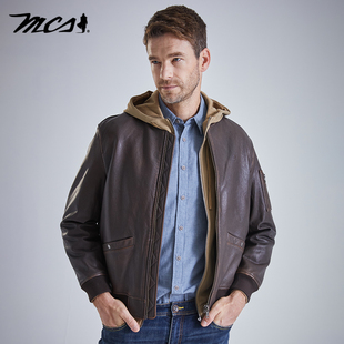 MCS源自万宝路秋冬款MA-1飞行员羽绒皮衣外套鸭绒保暖连帽夹克男