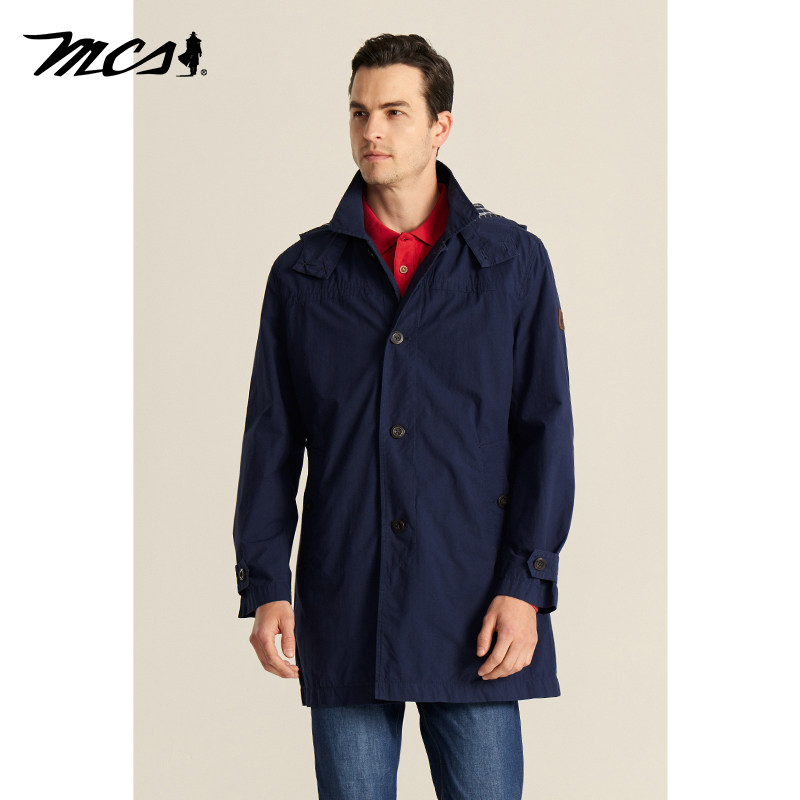 MCS休闲修身全棉中长款风衣外套