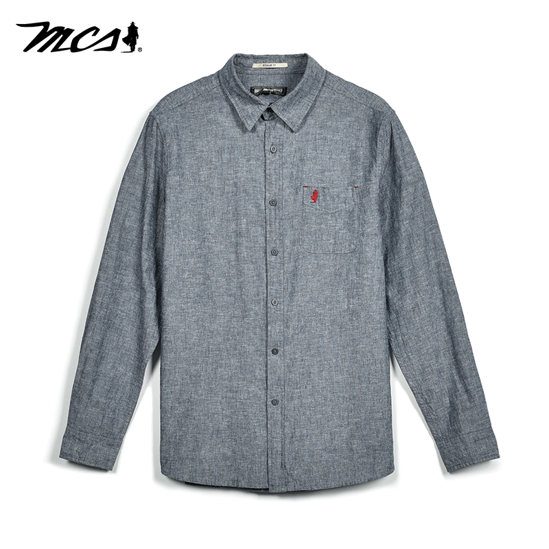 MCS纯色亚麻休闲宽松长袖衬衫男